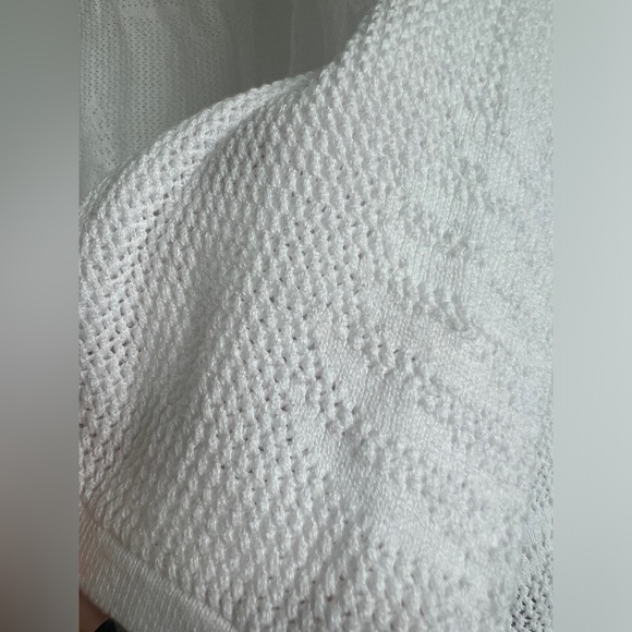 Belle White Knit Open Leaf Fern Pattern Cardigan Granny Sweater Cottagecore XL - Picture 4 of 10